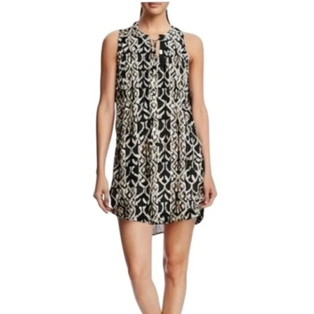 Acrobat Women's 100% Silk Sleeveless Black/White Print Tunic Dress Size Medium - Picture 1 of 10